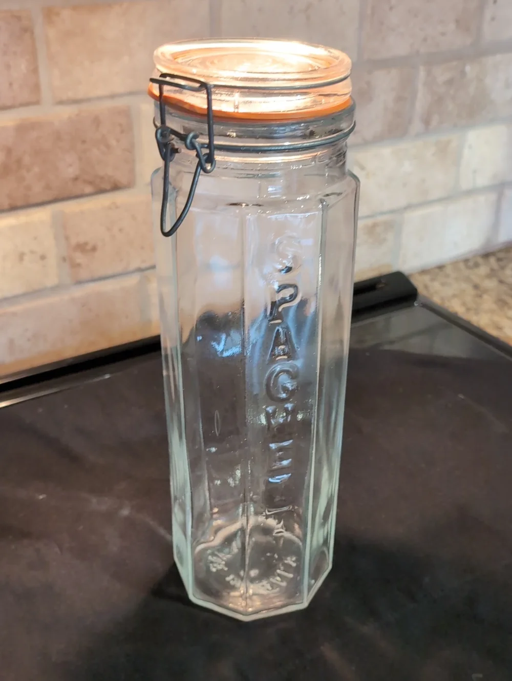 Vintage 70's Italian Glass Spaghetti Jar Bail Clamp Hermetic Lid 12.75